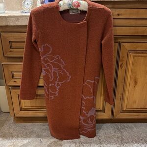 Women's Rust Pea Coat with Floral Design